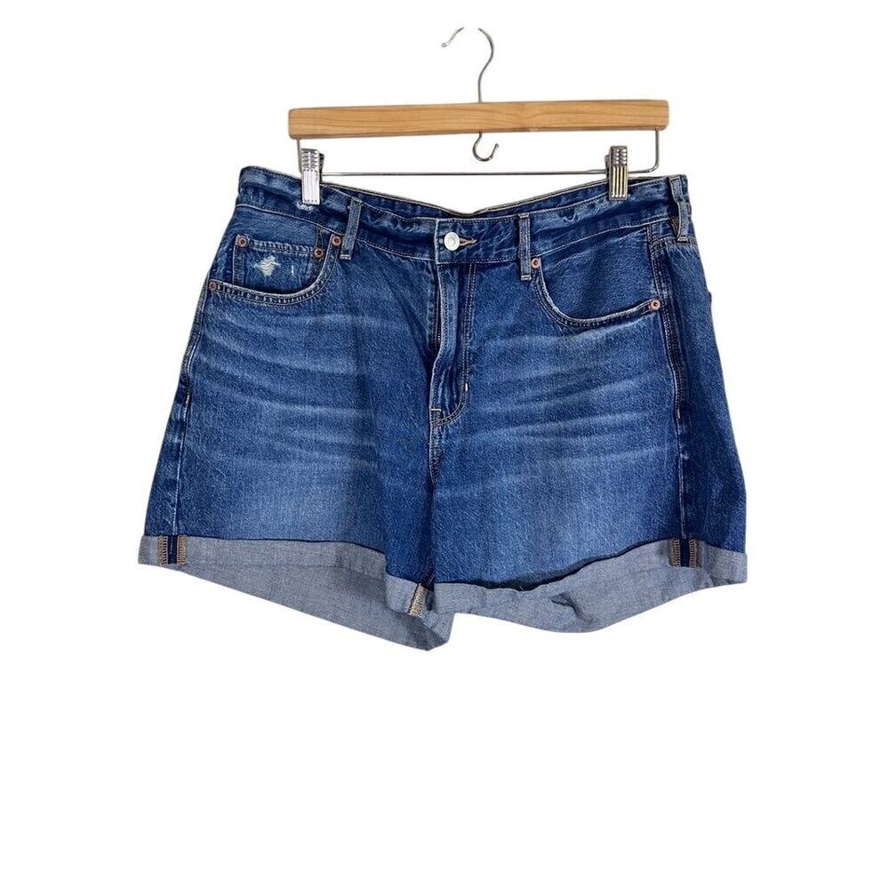 American Eagle Short Women L Blue Denim Tomgirl Faded Summer Western Concert